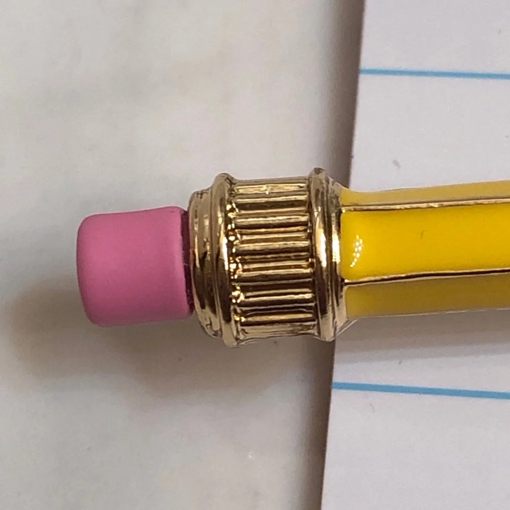 Betsey Johnson Gold Tone & Yellow Enamel & Pencil Rubber Eraser Brooch Pin NWT